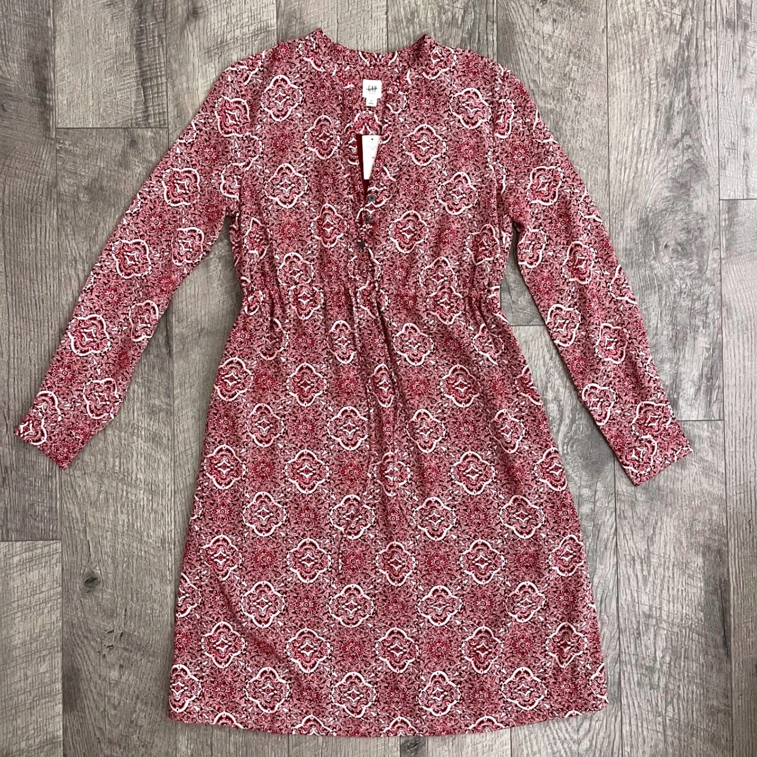 Gap Maternity Red Medallion Print Long Sleeve Empire Waist Dress Xs Nwt
